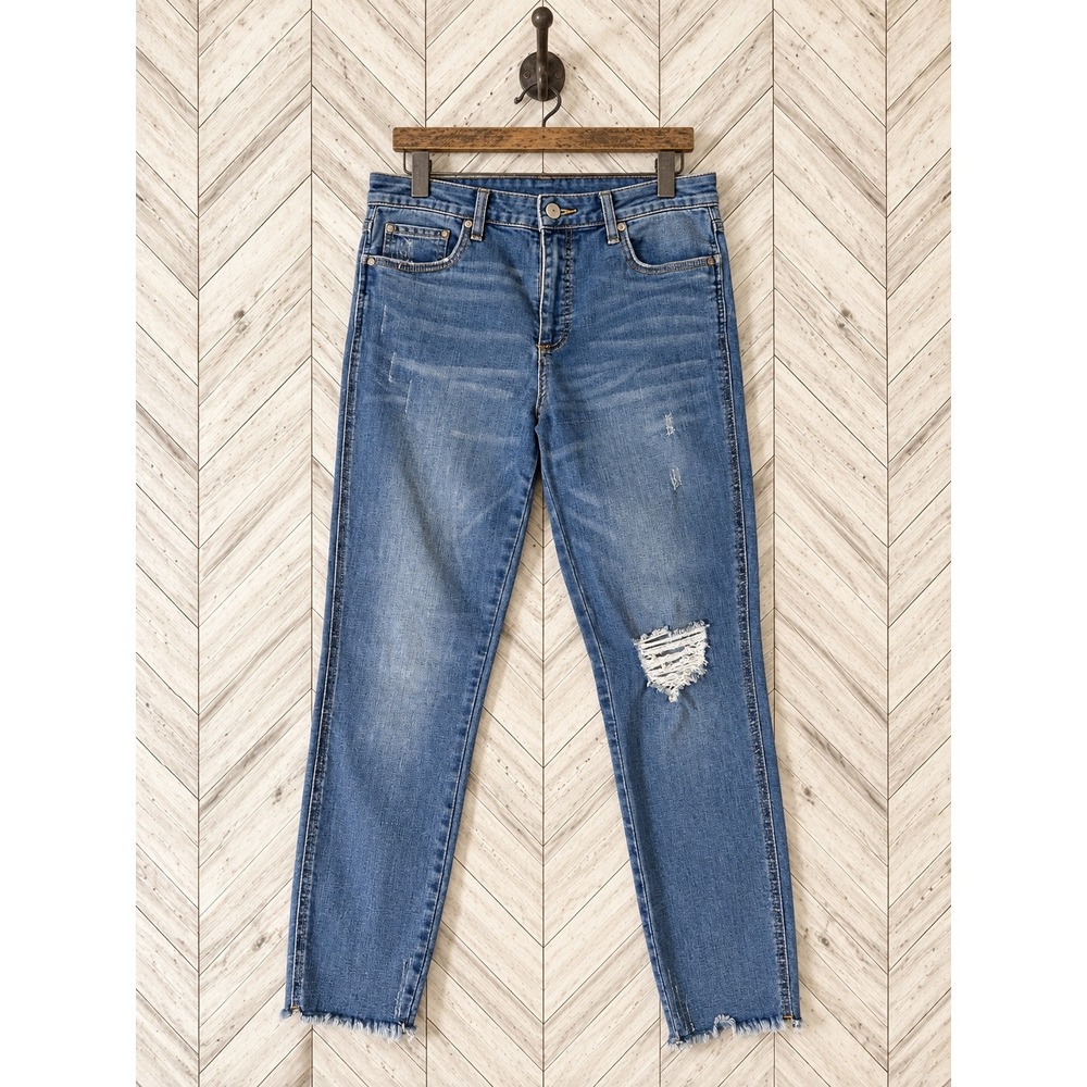 KUT from the Kloth Jeans Distressed Frayed Hem Straight Leg Size 8